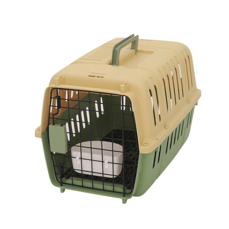 Portable Pet Travel Carrier Lightweight Hard Plastic Crate for Small Cats and Dogs with Sliding Door. (50x34.5x34cm)