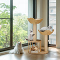Wooden Cat Tree with Condo Baskets, Sisal scratching posts and Hanging Toy