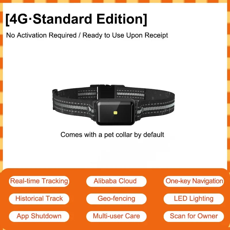 Smart 4G GPS Pet Tracker Collar with Voice Call and Geo Fence. Waterproof, Rechargeable