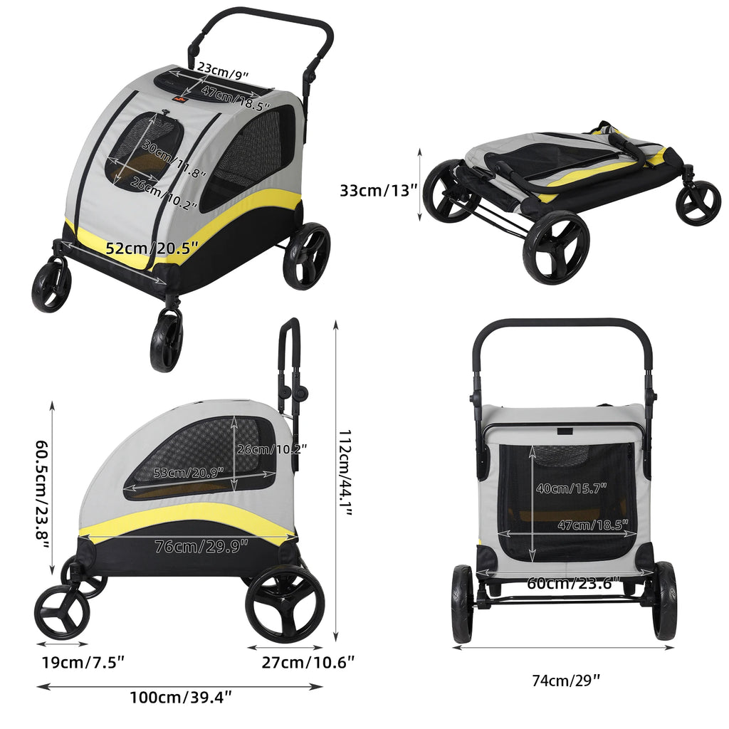 Premium Heavy Duty Pet Stroller with 4 Wheels and Brake - Foldable (Small)