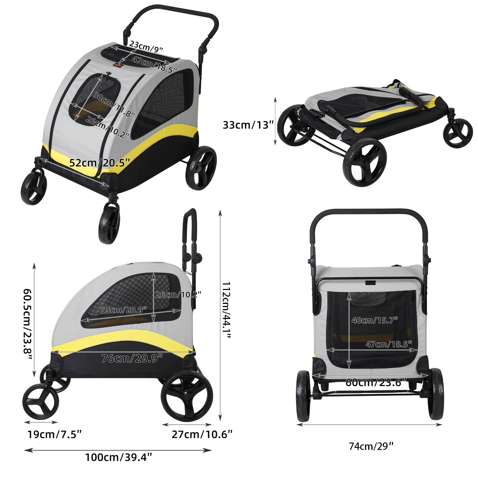 Premium Heavy Duty Pet Stroller with 4 Wheels and Brake - Foldable (Small)