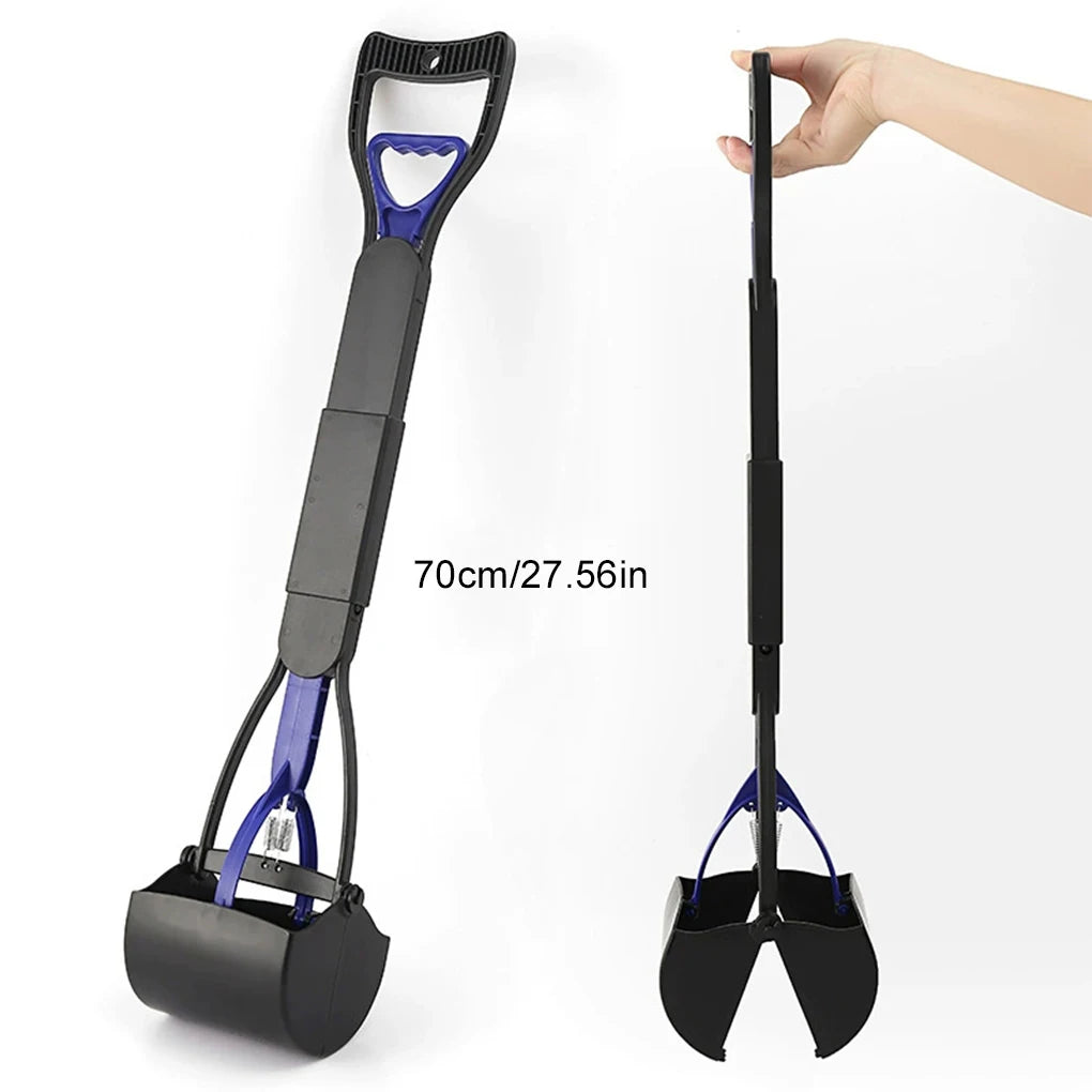 Foldable Dog Poop Scooper Long Handle Heavy Duty Jaw Clamp, Non Stick, Easy Clean