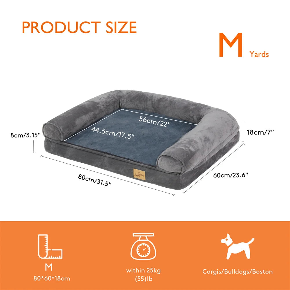 Orthopedic Memory Foam Dog Bed Sofa with Removable Waterproof Cover - M 80x60x18 cm