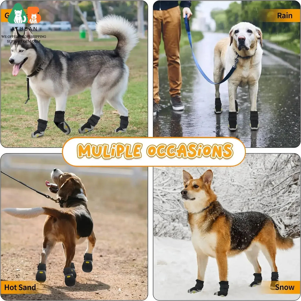 Waterproof Dog Boots with Non Slip Sole for Medium to Large Dogs, Gray, Size 6 (see sizing chart)