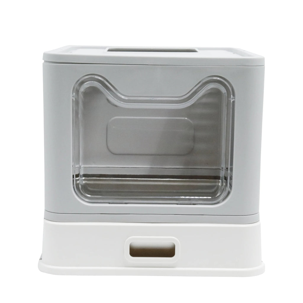 Cat Litter Box with Lid Front Entry Top Exit Stainless Steel Base Foldable Design. easy clean and scoop included