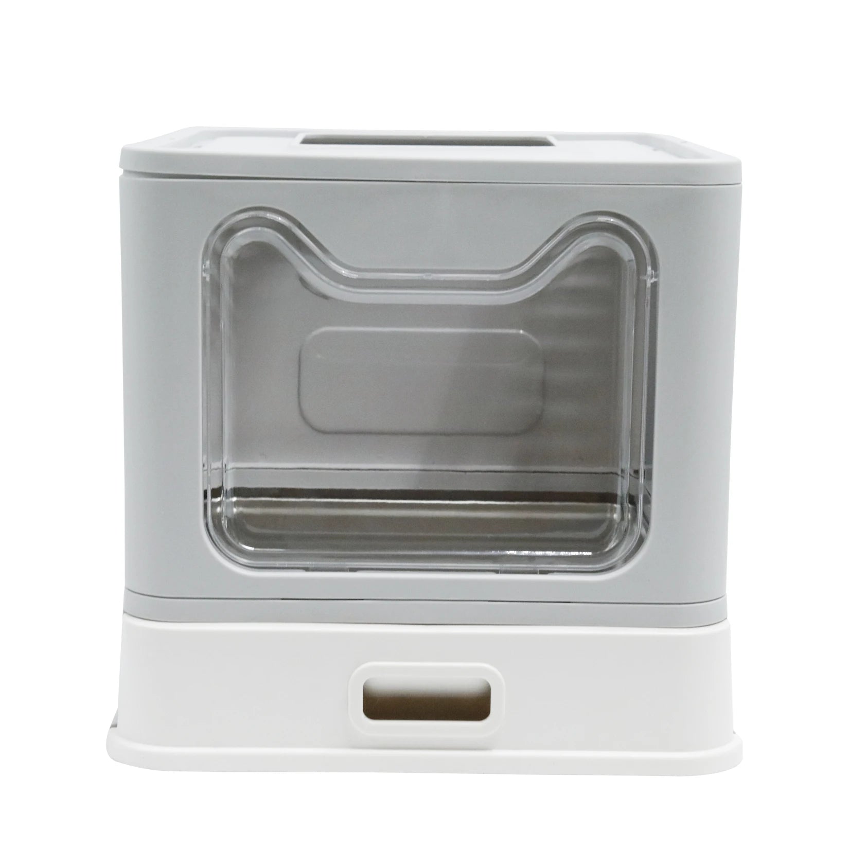 Cat Litter Box with Lid Front Entry Top Exit Stainless Steel Base Foldable Design. easy clean and scoop included