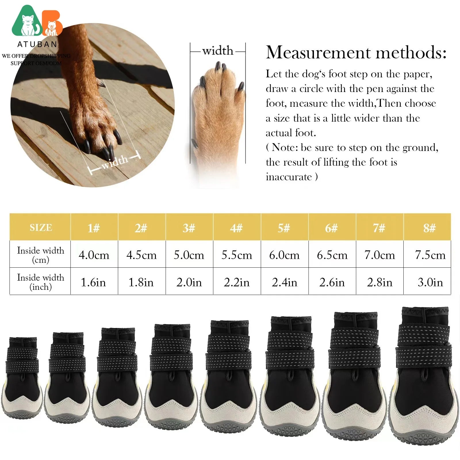 Waterproof Dog Boots with Non Slip Sole for Medium to Large Dogs, Gray, Size 8 (see sizing chart)
