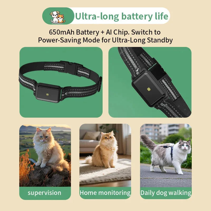 Smart 4G GPS Pet Tracker Collar with Voice Call and Geo Fence. Waterproof, Rechargeable