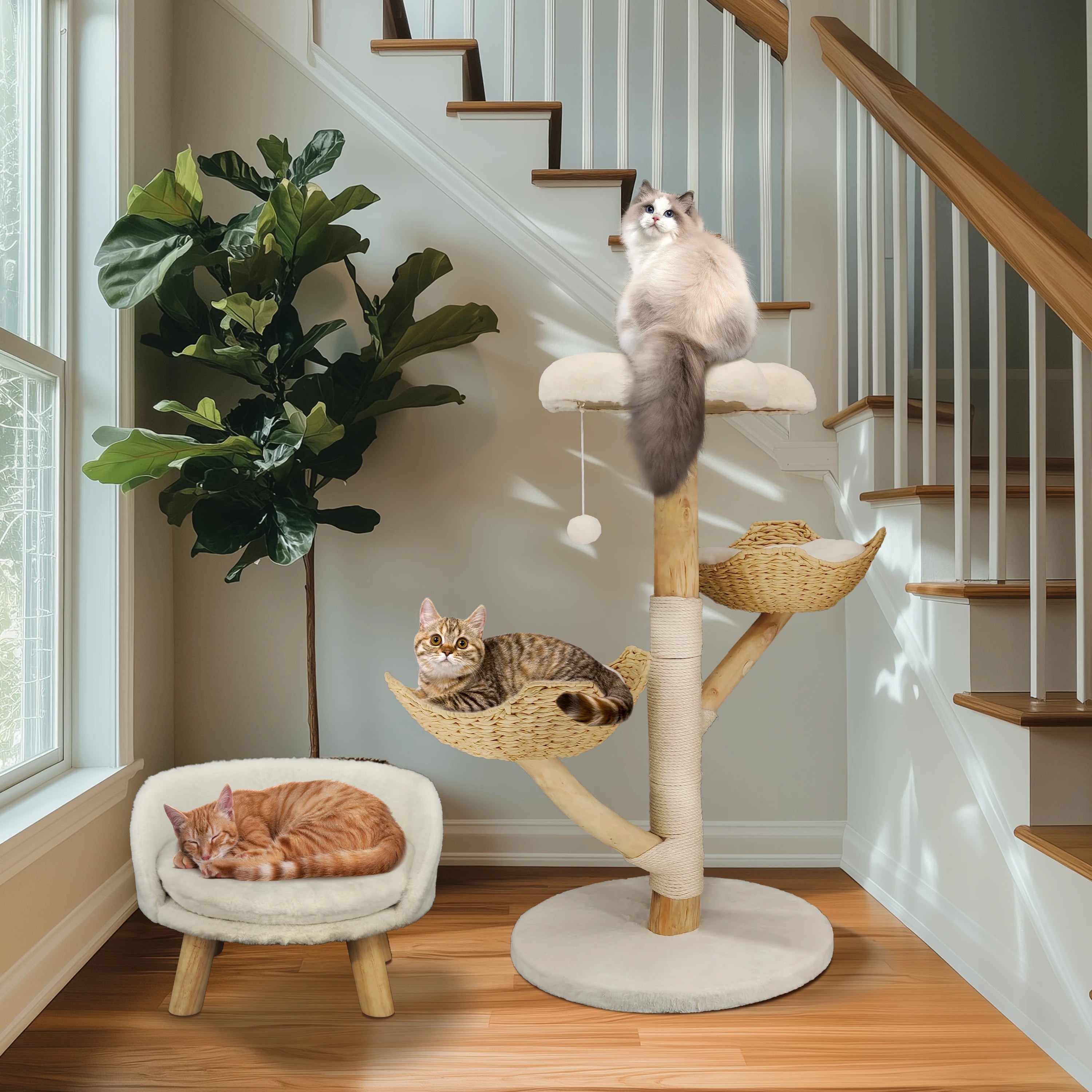 Cat Tree with Sisal Scratching Post and Removable Washable Mats