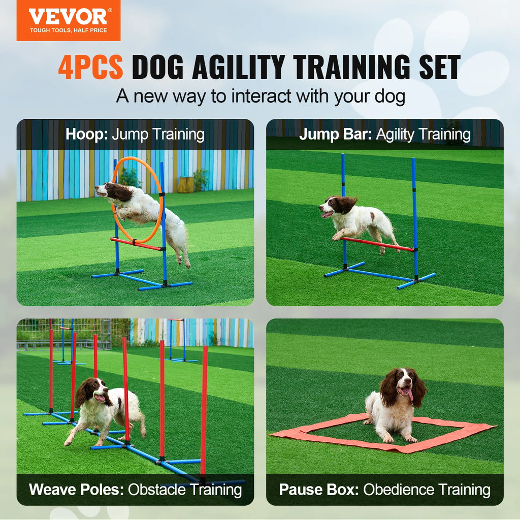 Dog Agility Training Equipment Set with Adjustable Hurdles and Weave Poles - 7 Piece