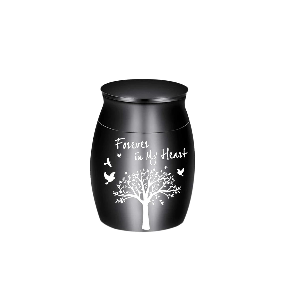 Mini Memorial Urn Tree of Life Aluminium Alloy Lightweight Keepsake Holder - Black