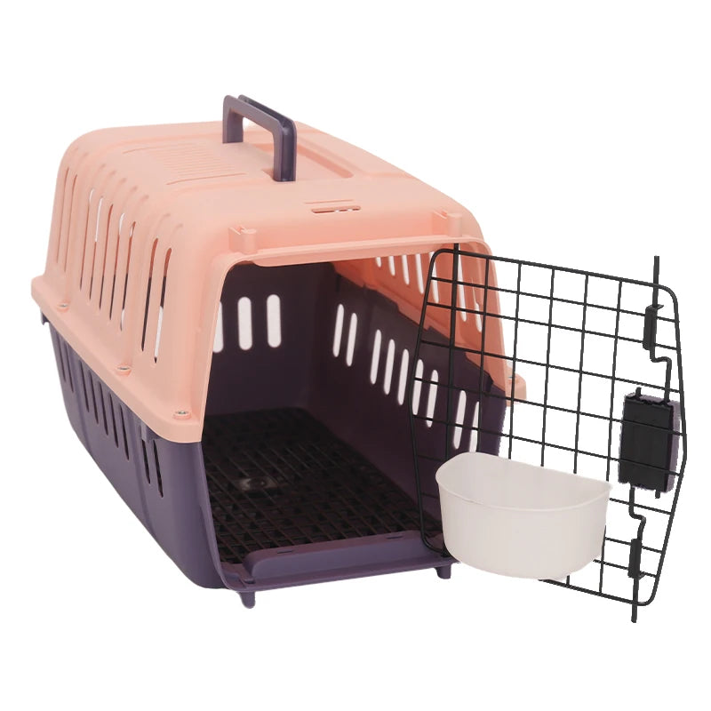 Portable Pet Travel Carrier Lightweight Hard Plastic Crate for Small Cats and Dogs with Sliding Door. (50x34.5x34cm)