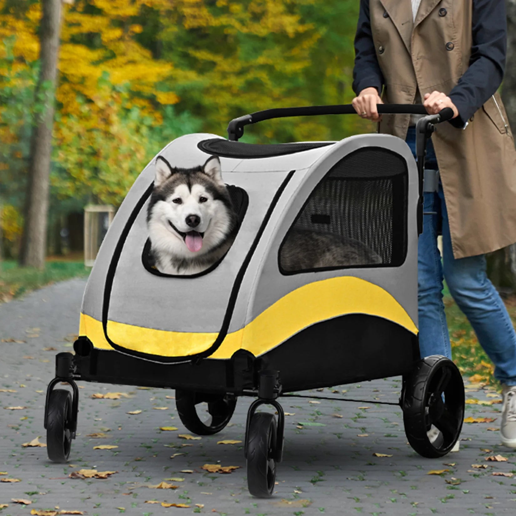 Heavy Duty Pet Stroller with 4 Wheels and Brake - Foldable. (Large)