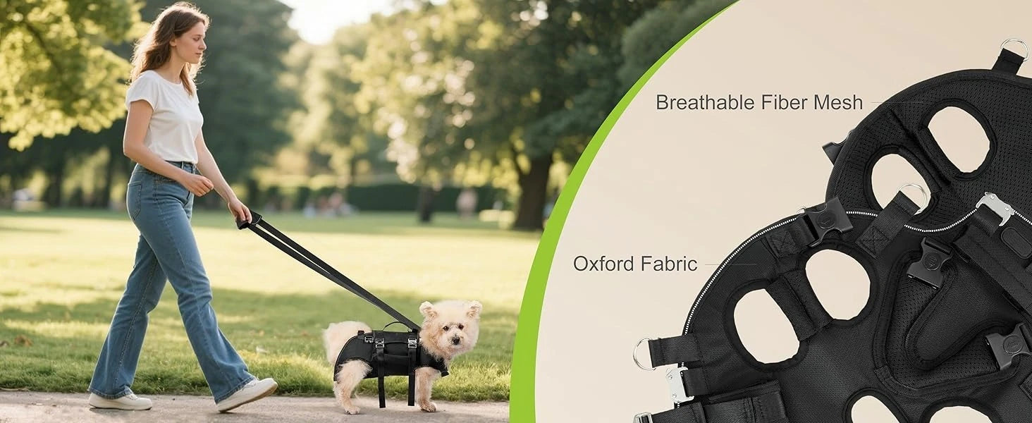 Dog Sling Carrier Lift Harness with Reinforced Handles and Adjustable Fit for Small to Medium Dogs - Black, Size S (2-3.5kg)