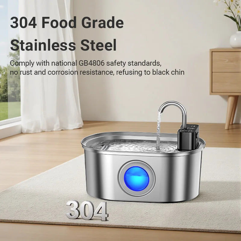 Stainless Steel Pet Water Fountain Cordless Rechargeable 3.2L with Smart Sensor Pump