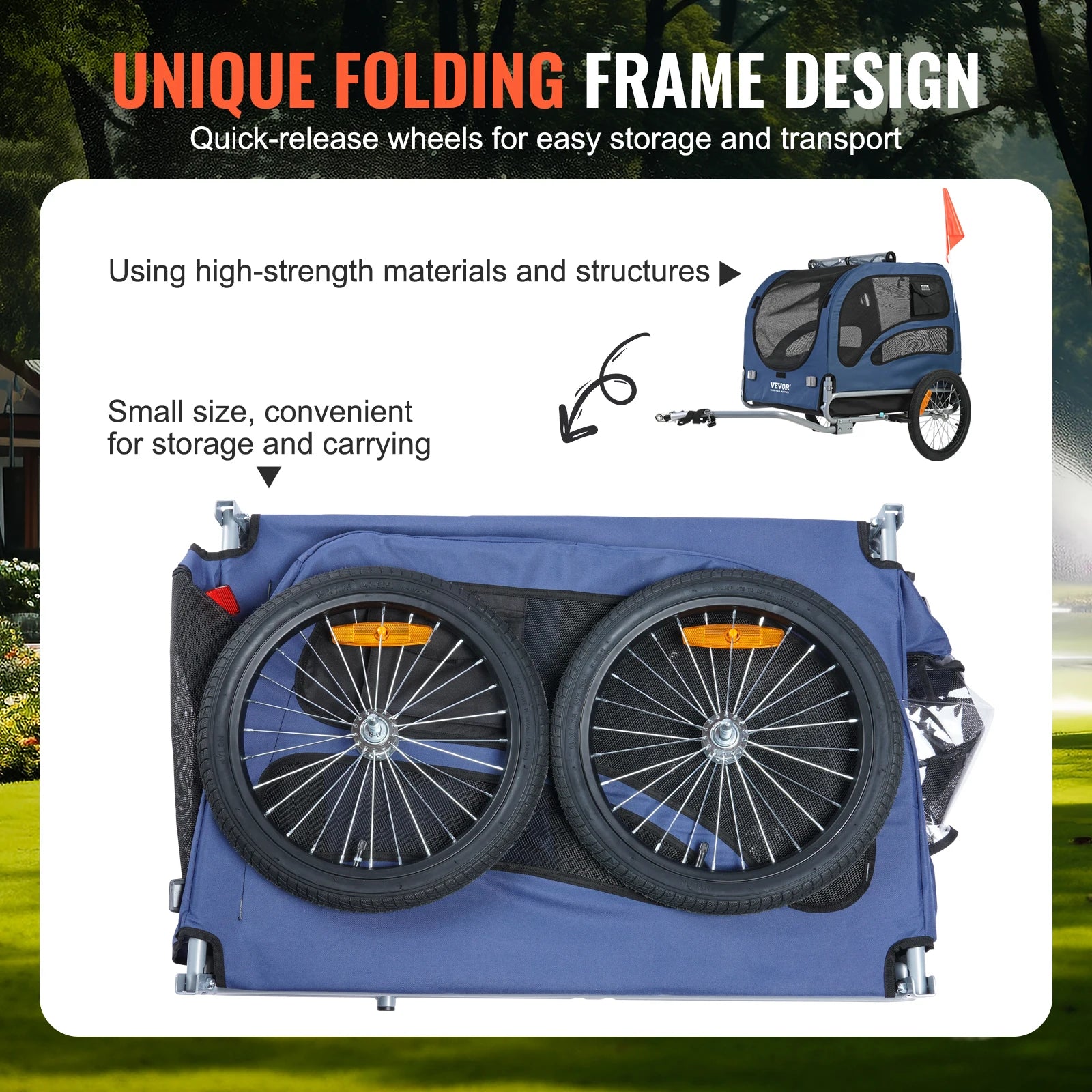 Dog Bicycle Trailer Carrier Foldable Heavy Duty Steel Frame 100lb Capacity with Reflectors Flag