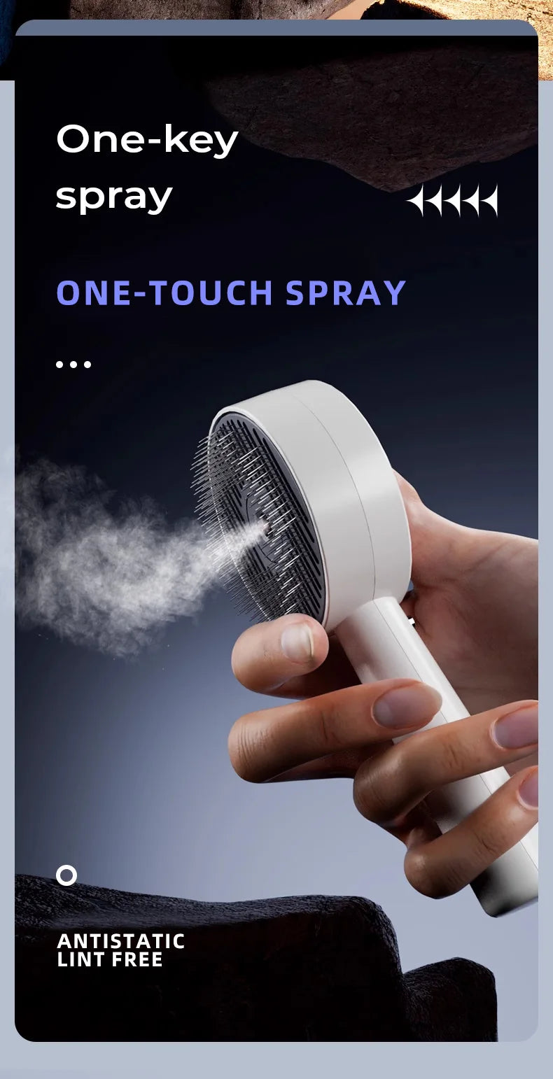 2 in 1 Spray Slicker Brush for Cats with Anti Static Mist and Deshedding Function - White