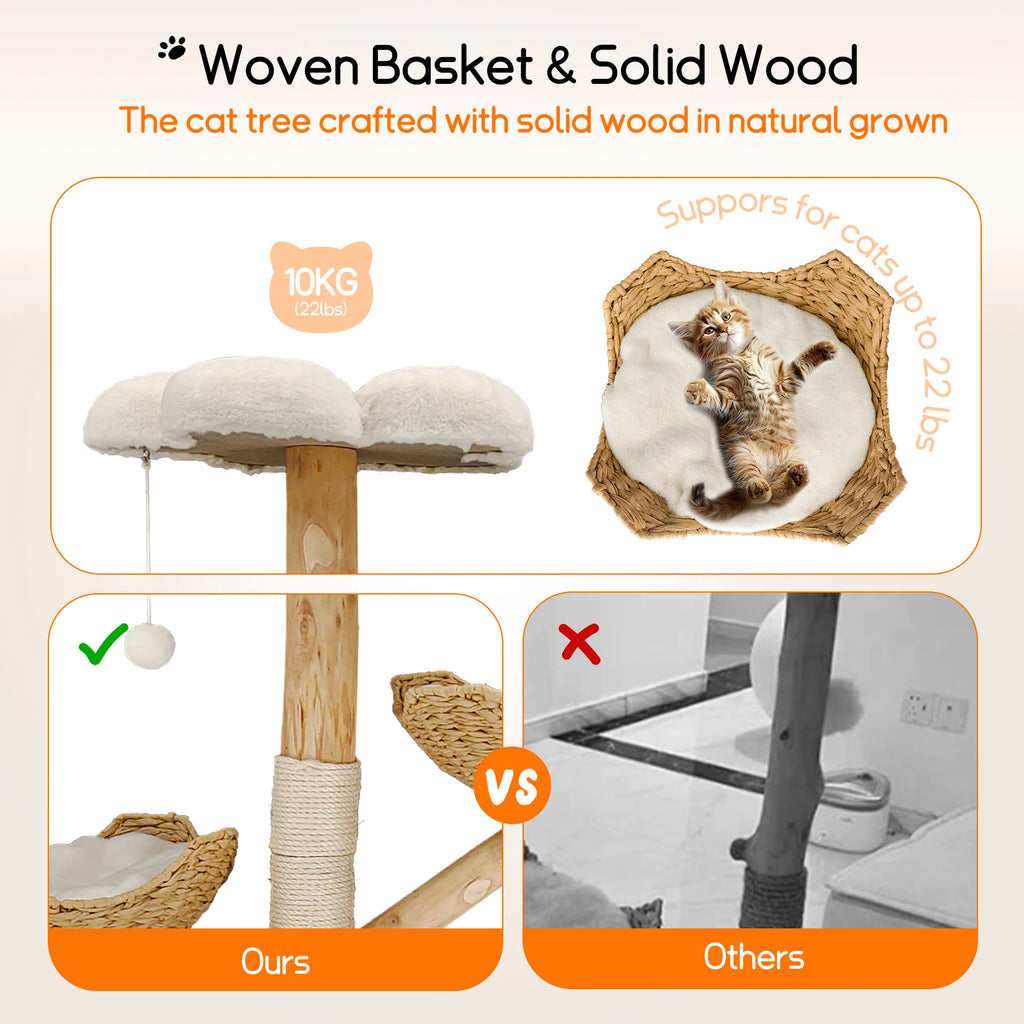 Cat Tree with Sisal Scratching Post and Removable Washable Mats