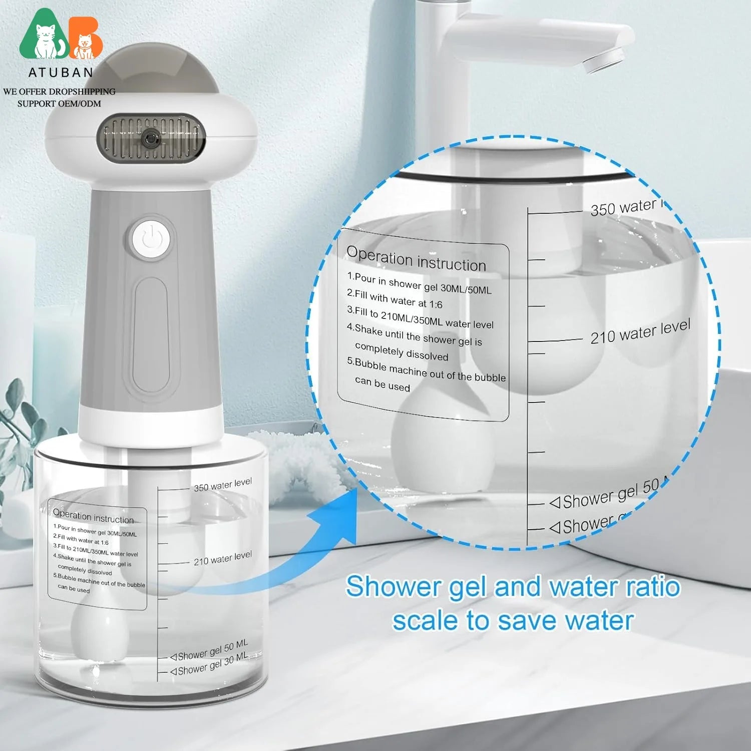 ATUBAN Dog Shampoo Dispenser, UFO Dog Shampoo Sprayer Electric Foaming Shampoo Dispenser for Dogs and Cats Washing, for Bathtub