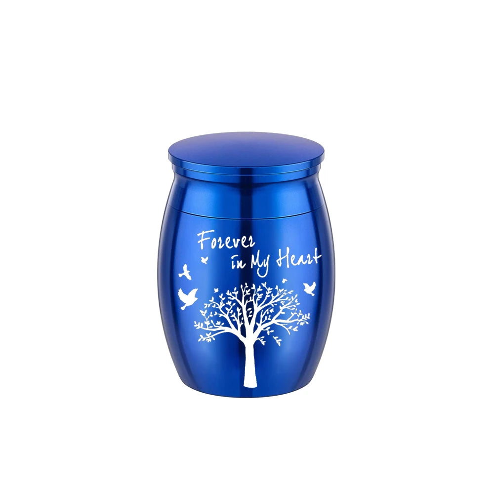 Mini Memorial Urn Tree of Life Aluminium Alloy Lightweight Keepsake Holder - Blue
