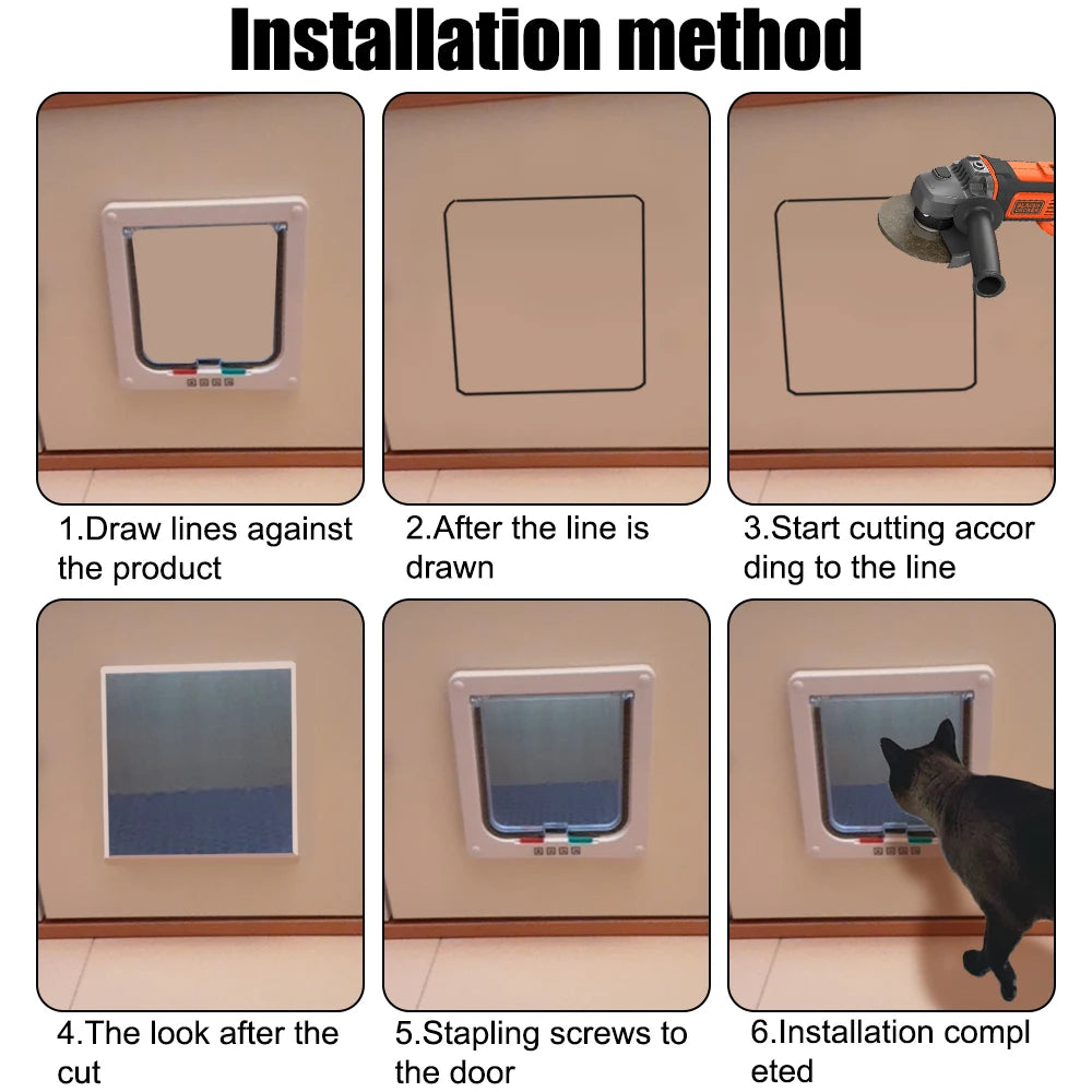 ABS Plastic Pet Door Flap with 4 Way Lock Weatherproof Seal for Cats and Small Dogs (M: 19*19.7*5.3cm)