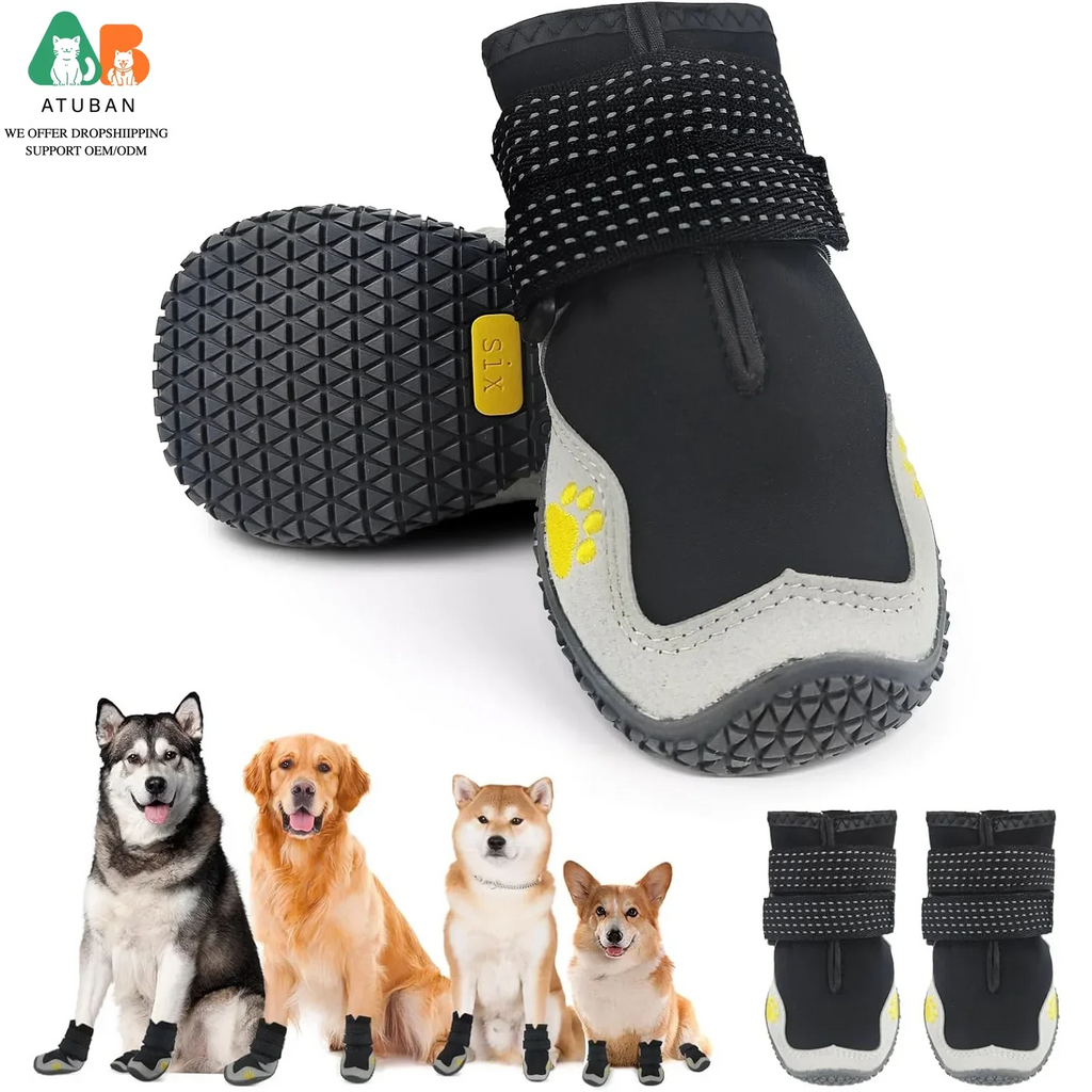 Waterproof Dog Boots with Non Slip Sole for Medium to Large Dogs, Gray, Size 7 (see sizing chart)