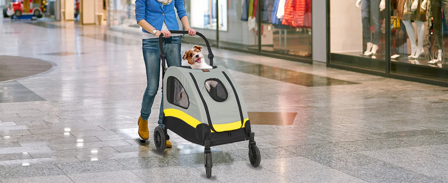 Heavy Duty Pet Stroller with 4 Wheels and Brake - Foldable. (Medium)
