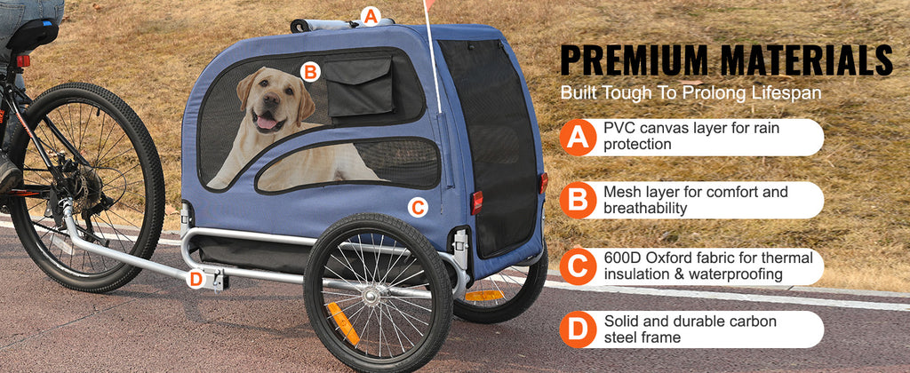 Dog Bicycle Trailer Carrier Foldable Heavy Duty Steel Frame 100lb Capacity with Reflectors Flag